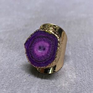 Gold Plated and Dyed Purple Agate Statement Ring